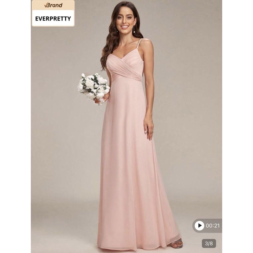 EverPretty Pink Chiffon Dress Spaghetti Strap Floor Length Size Small (4)